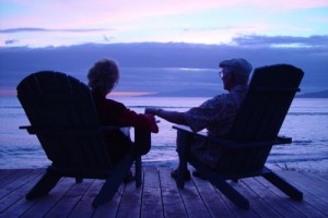 old couple on beach for book